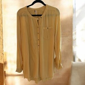Free People Women's Yellow Button-Up Blouse